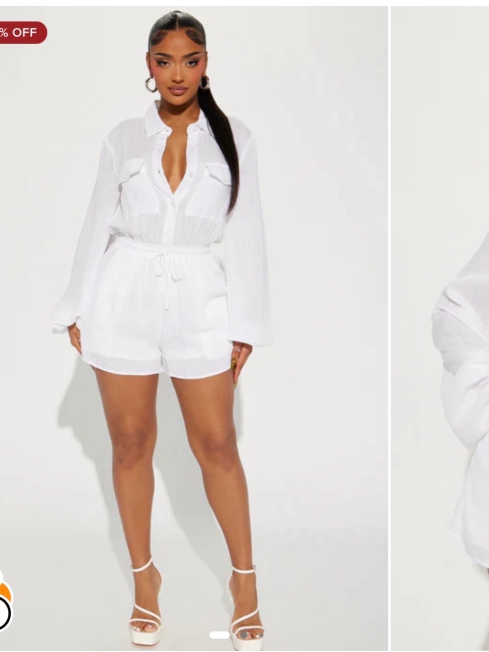 Fashion Nova White Long-Sleeve Tie-Waist Romper